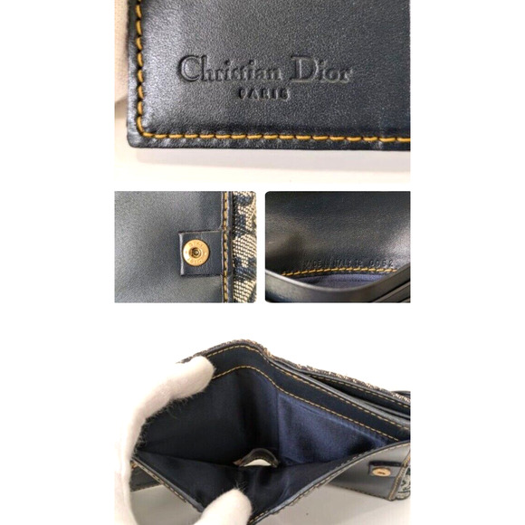 Authentic Christian Dior Saddle Trotter Canvas Navy Leather Bifold Wallet - Picture 6 of 7